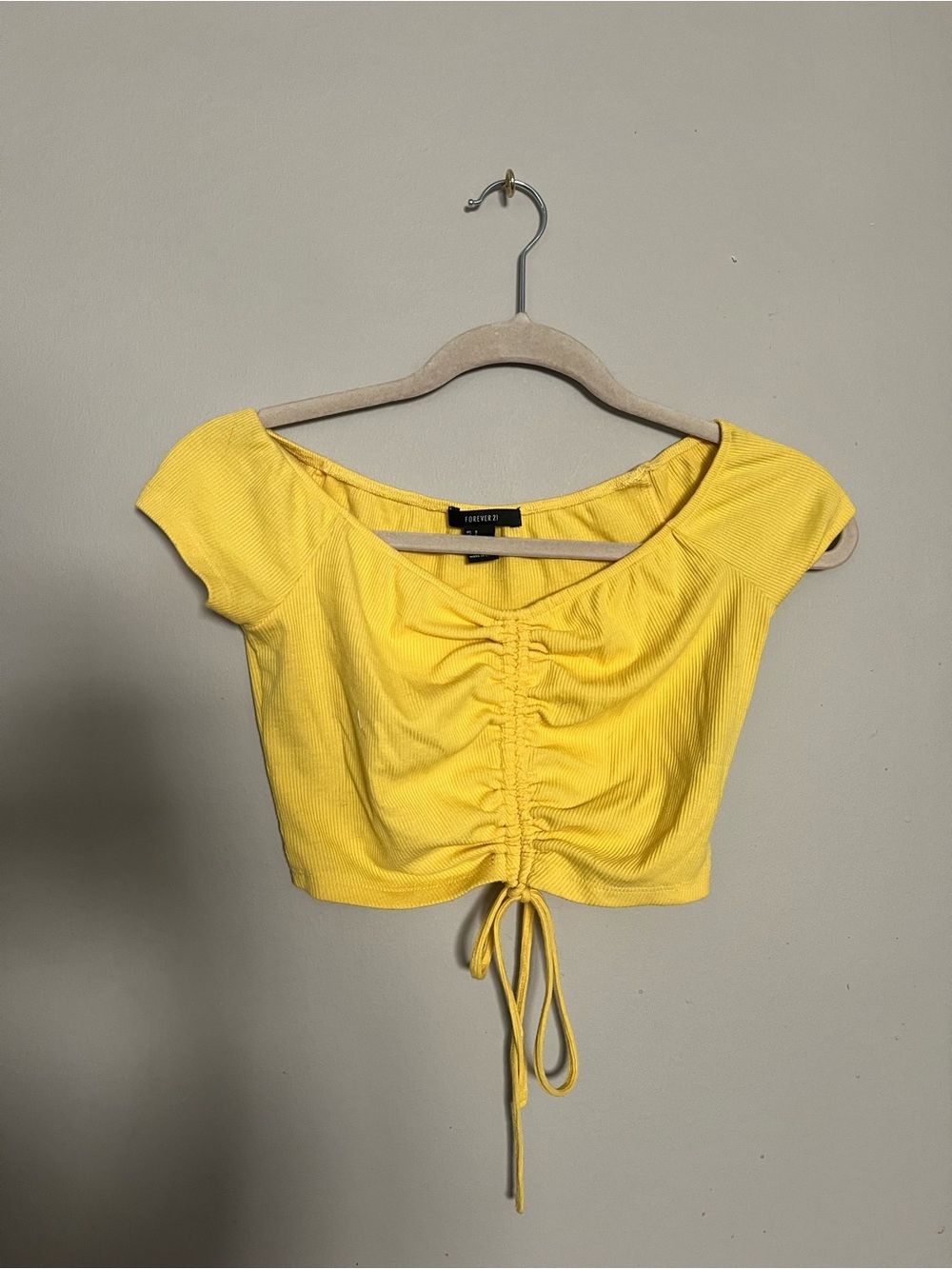 Forever 21 Bright Yellow Ruched Tie-Front Crop Top